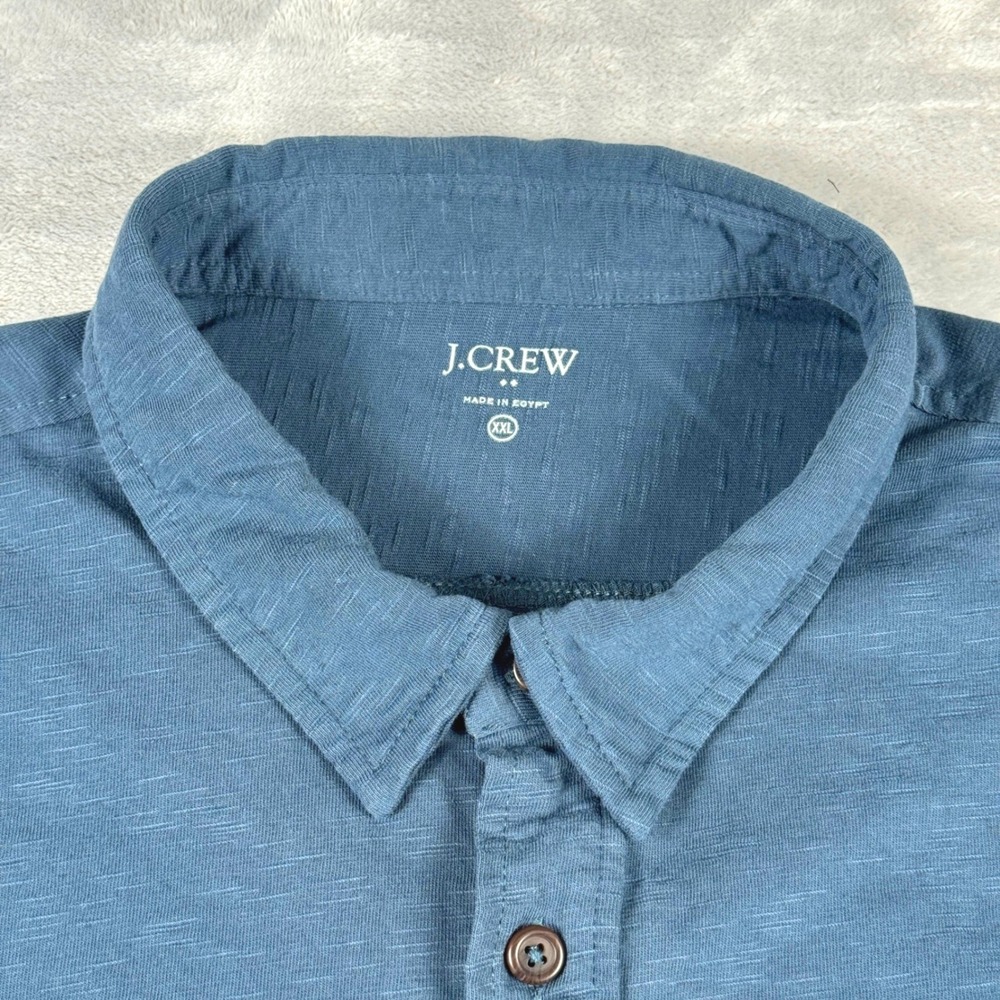J. Crew BG870 Slub Cotton Button Down Shirt Mens XXL Blue Short Sleeve Knit